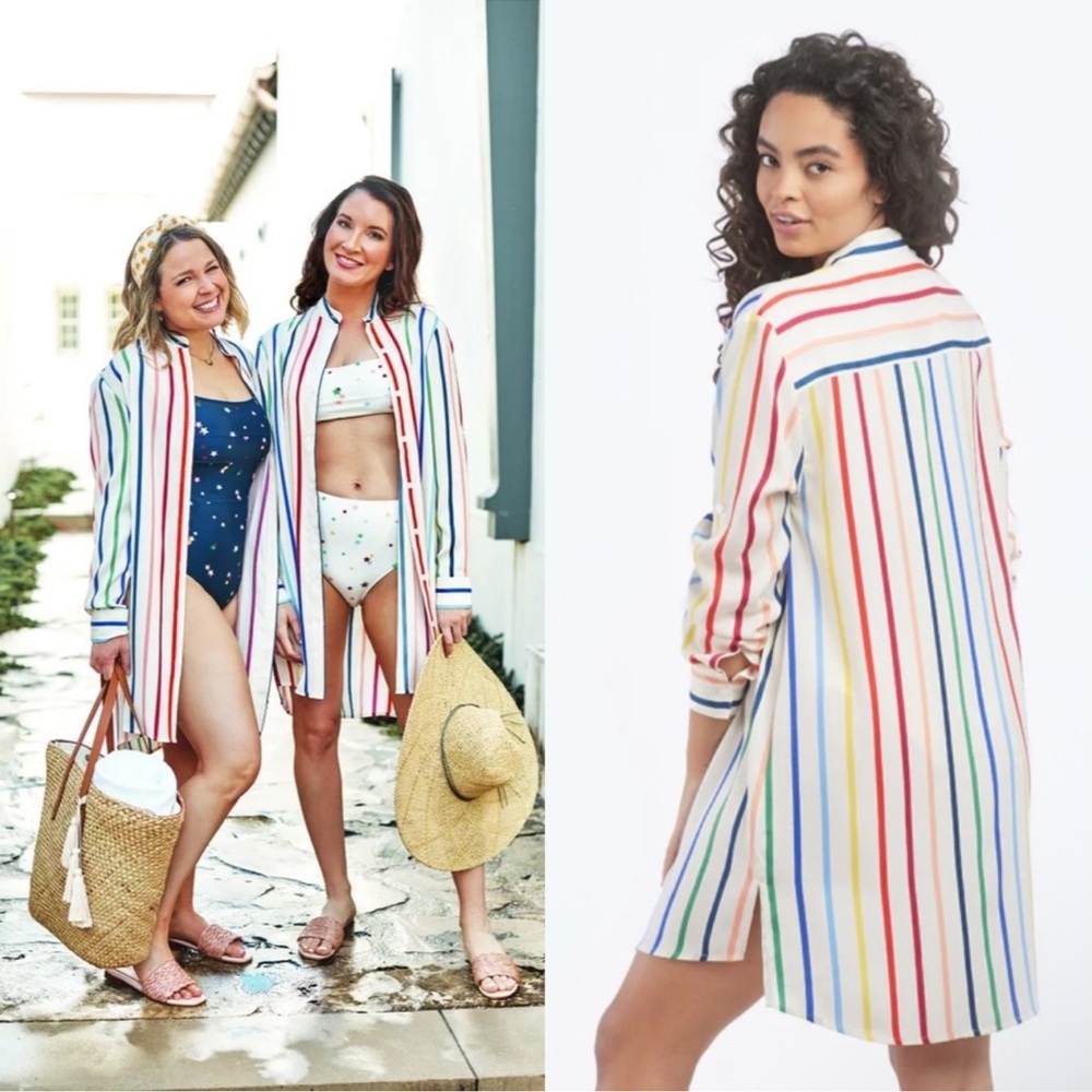 NWT Summersalt The Short‎ Effortless Shirtdress Cover-up Rainbow Stripe Size M